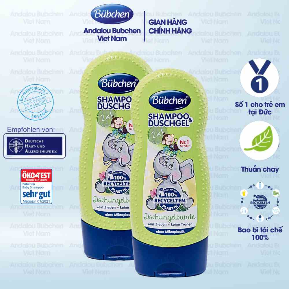 Combo 2 Sữa Tắm Gội Nhiệt Đới Bubchen Kids Shampoo & Duschgel 230ml