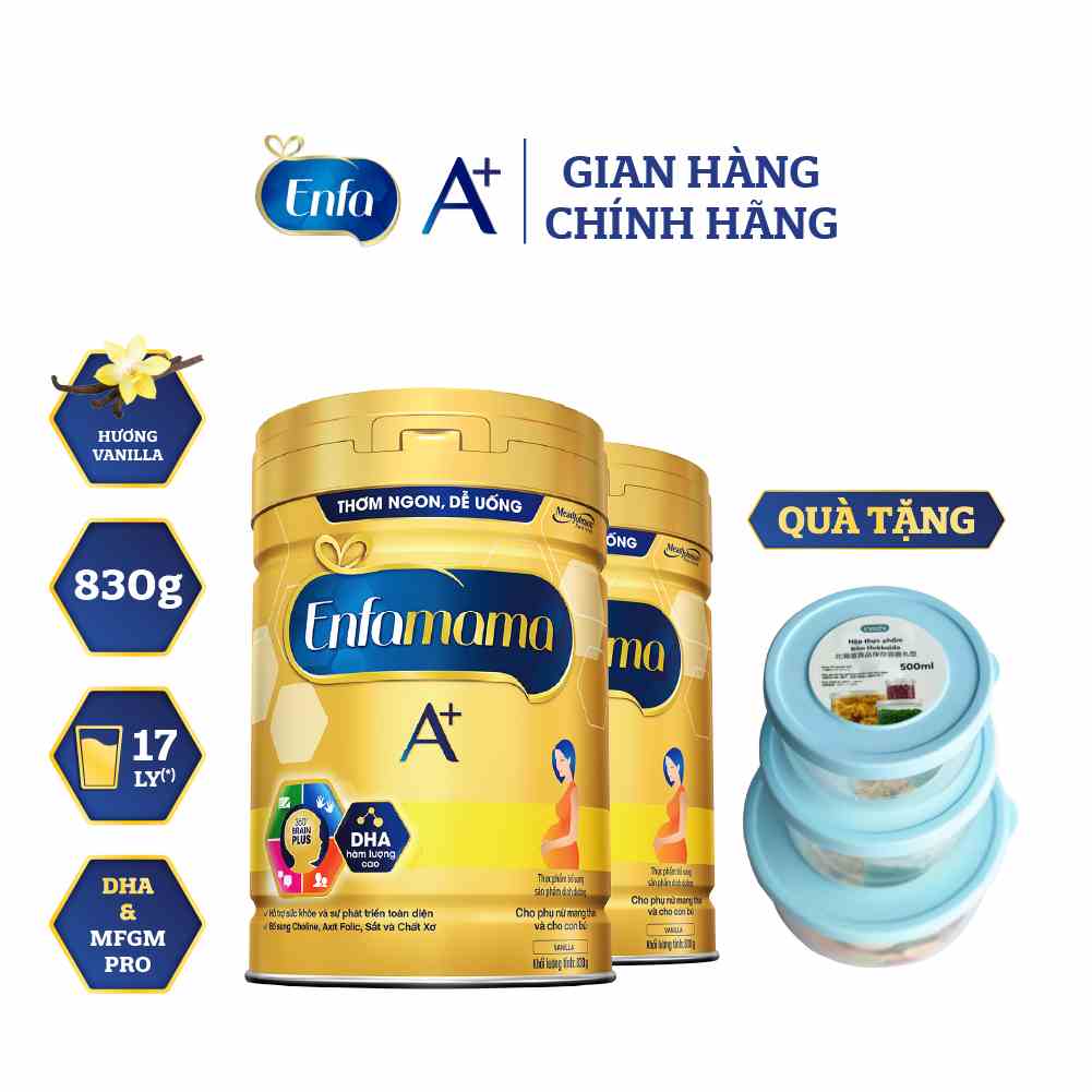 [Tặng bộ 3 hộp thực phẩm] Bộ 2 Sữa bầu Enfamama A+ - 830g Hương Vanilla 