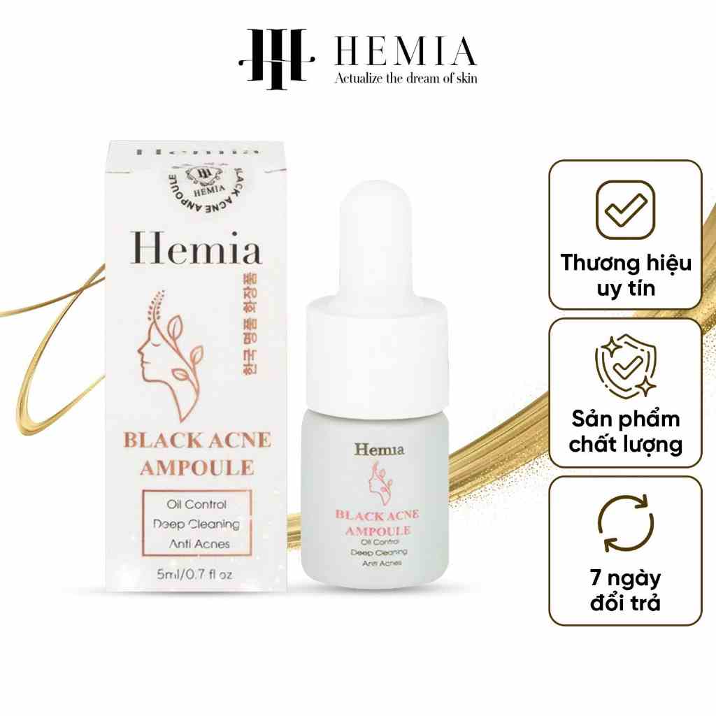 Serum detox mụn HEMIA Black Acne Ampoule chiết xuất hoa sâm giảm mụn trong vòng 24h lọ 5ml