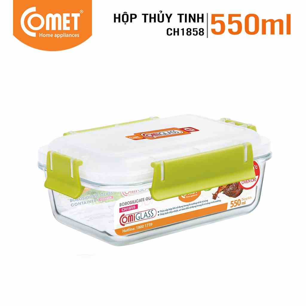 [LIFEMC11M2ADP -12% đơn 250K] Hộp đựng thực phẩm thuỷ tinh 550ml Comet CH18-58 (Hộp chữ nhật)