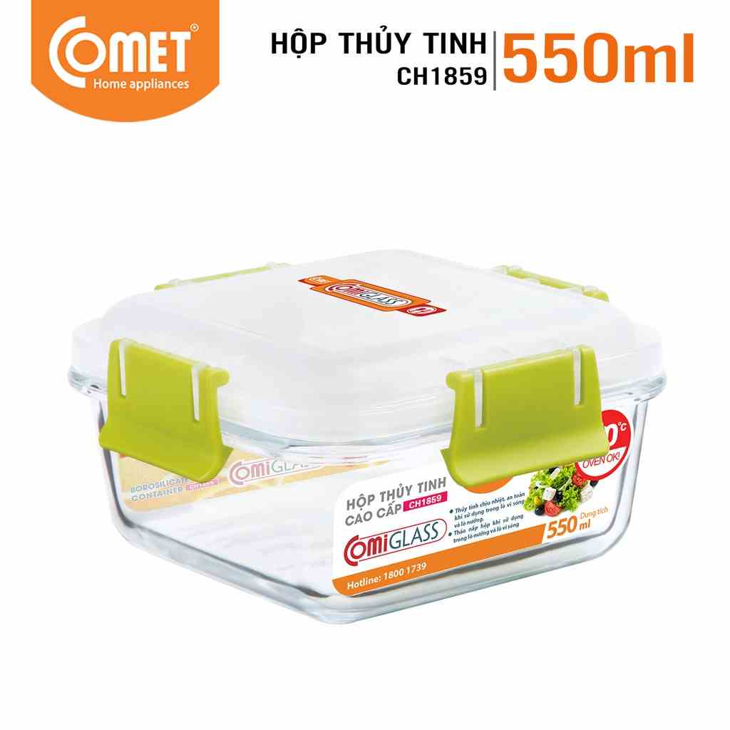 [LIFEMC11M2ADP -12% đơn 250K] Hôp đựng thực phẩm thuỷ tinh 550ml Comet CH18-59 (hộp vuông)