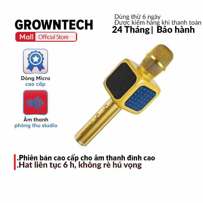 Micro karaoke bluetooth hát mic cầm tay GrownTech YS 61 kiêm loa nghe nhạc có đèn led bảo hành 24 tháng