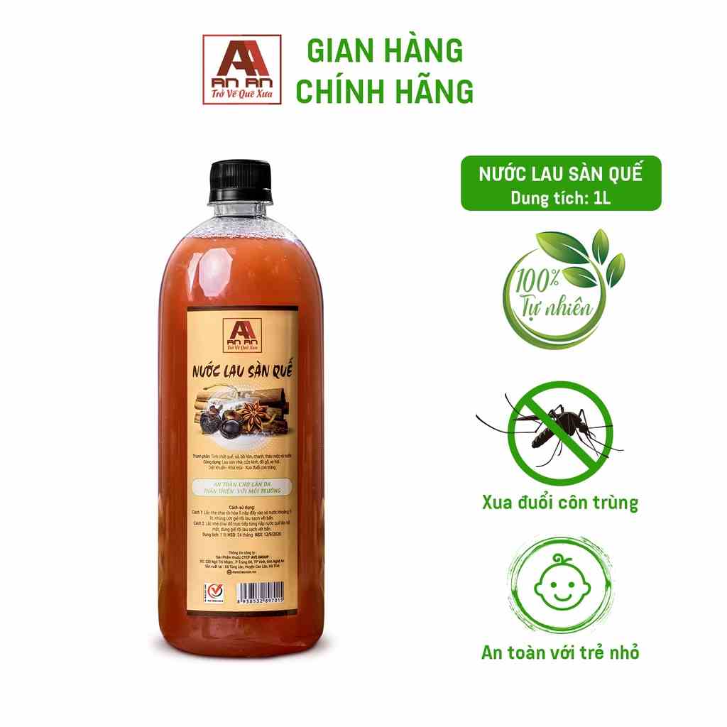 Nước lau sàn nhà hữu cơ AN AN hương quế đuổi muỗi côn trùng tinh chất quế bồ hòn lên men 1000 ml