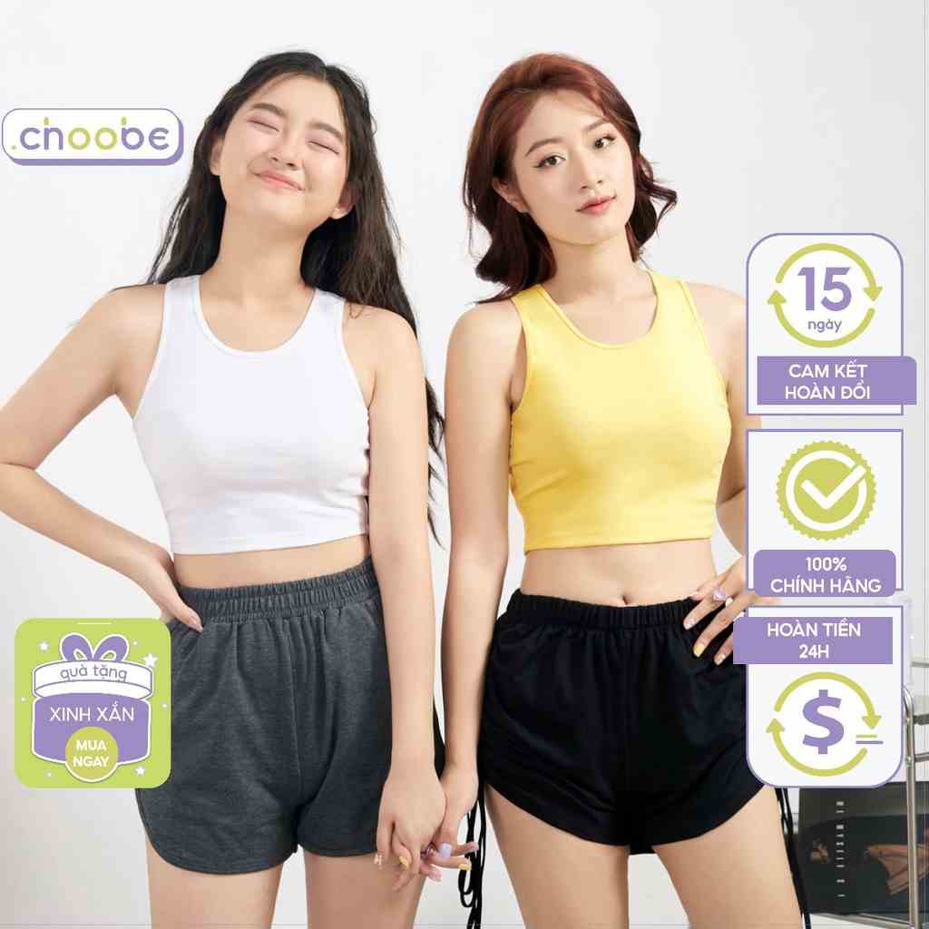 Áo croptop Choobe ba lỗ nữ cổ tròn cotton sát nách không tay kiểu ôm dáng lửng body tank top vải thun co giãn tốt A55