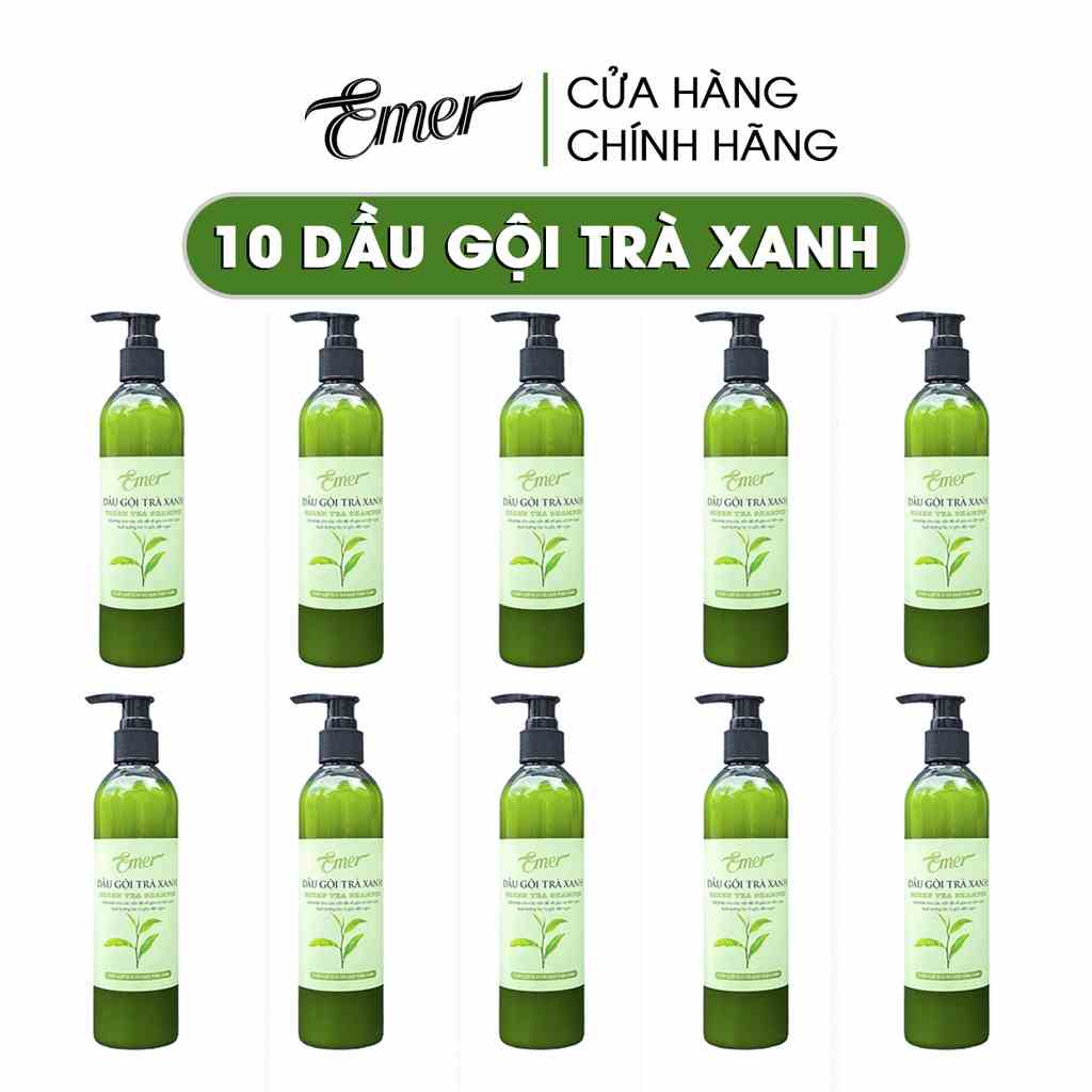 Bộ 10 dầu gội trà xanh sạch gàu hết ngứa Emer Garin chăm sóc tóc gốc đến ngọn 300mlx10