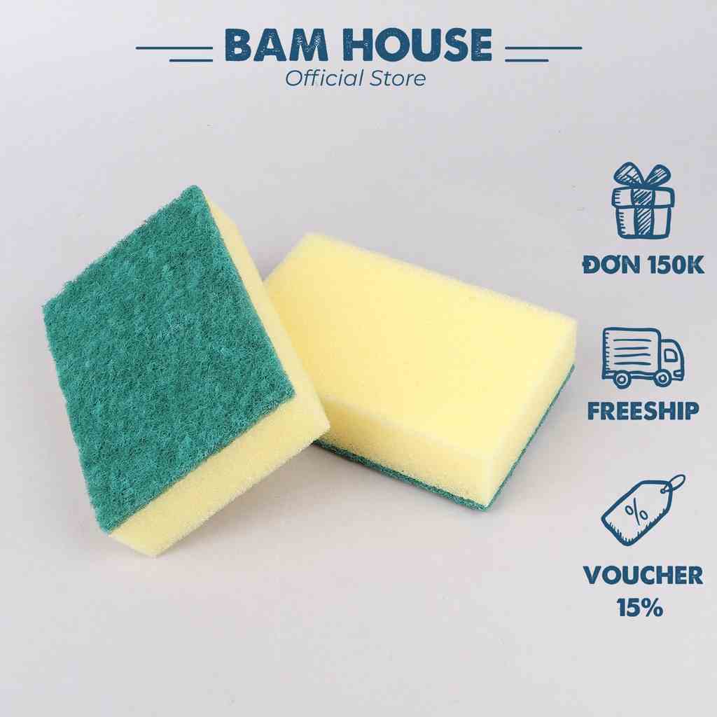 Combo 2 Cước rửa chén 2 lớp Bam House có mút tạo bọt chuyên rửa chén bát cao cấp MRC03 - Mút rửa chén Miếng rửa chén