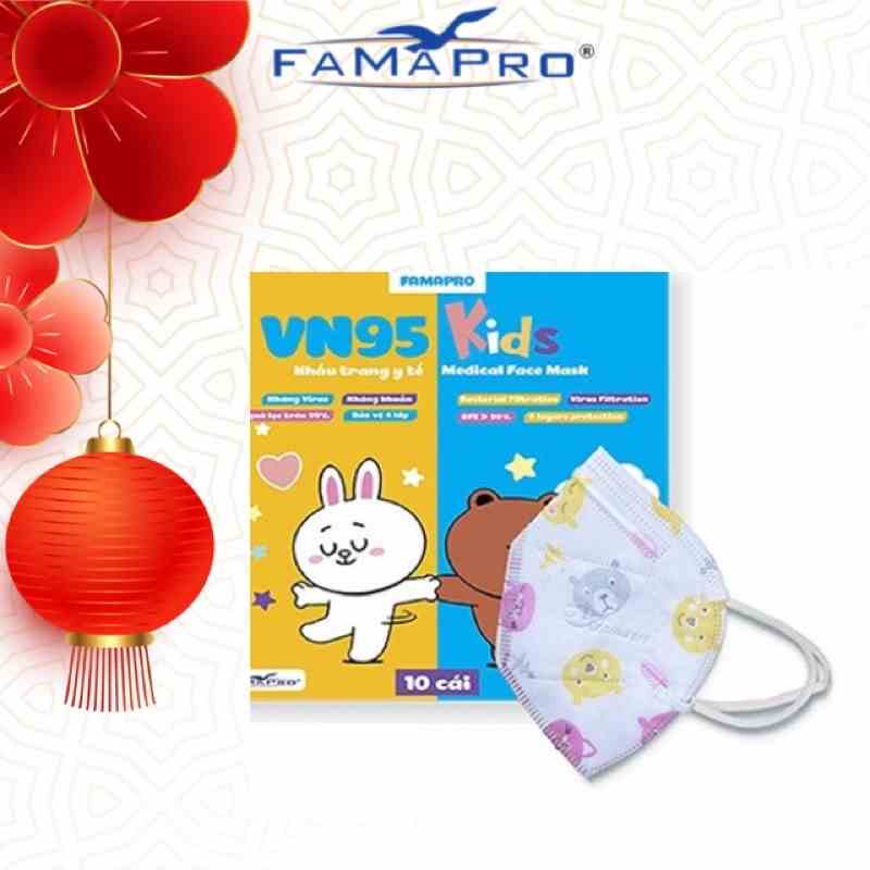 Khẩu trang y tế trẻ em 4 lớp kháng khuẩn Famapro VN95 Kids (10 cái/hộp)