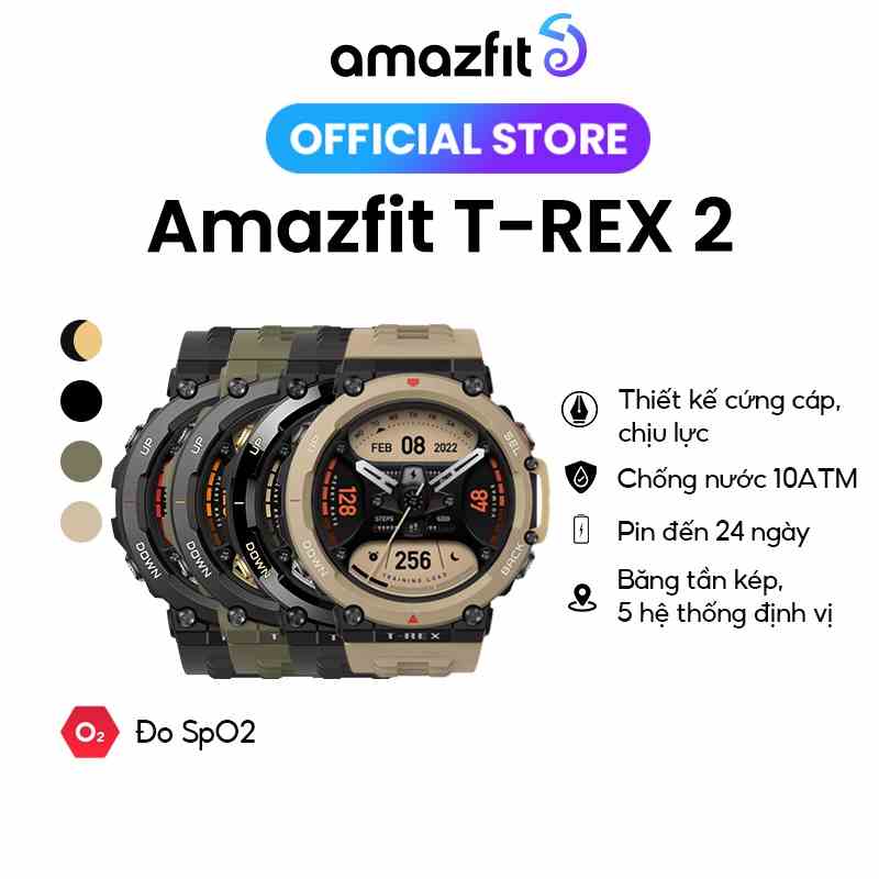 Đồng hồ thông minh Amazfit T-Rex 2 | GPS | Nạp dữ liệu bản đồ | Pin đến 24 ngày