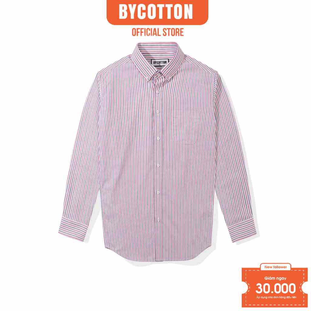 [Mã BYCOSM30 giảm 30% đơn 0K] Áo Sơ Mi Nam Dài Tay Sọc Đỏ Phối Xám BY COTTON Red Grey Stripes Oxford Shirt