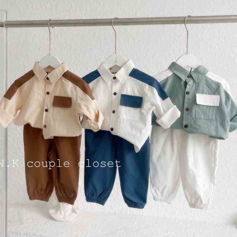 [Mã BMLTB35 giảm đến 35K đơn 99K] (8-18kg) Set Sơ Mi Dài Tay Phong Cách Hàn Quốc Dành Cho Bé Yêu - Babi mama - BM05