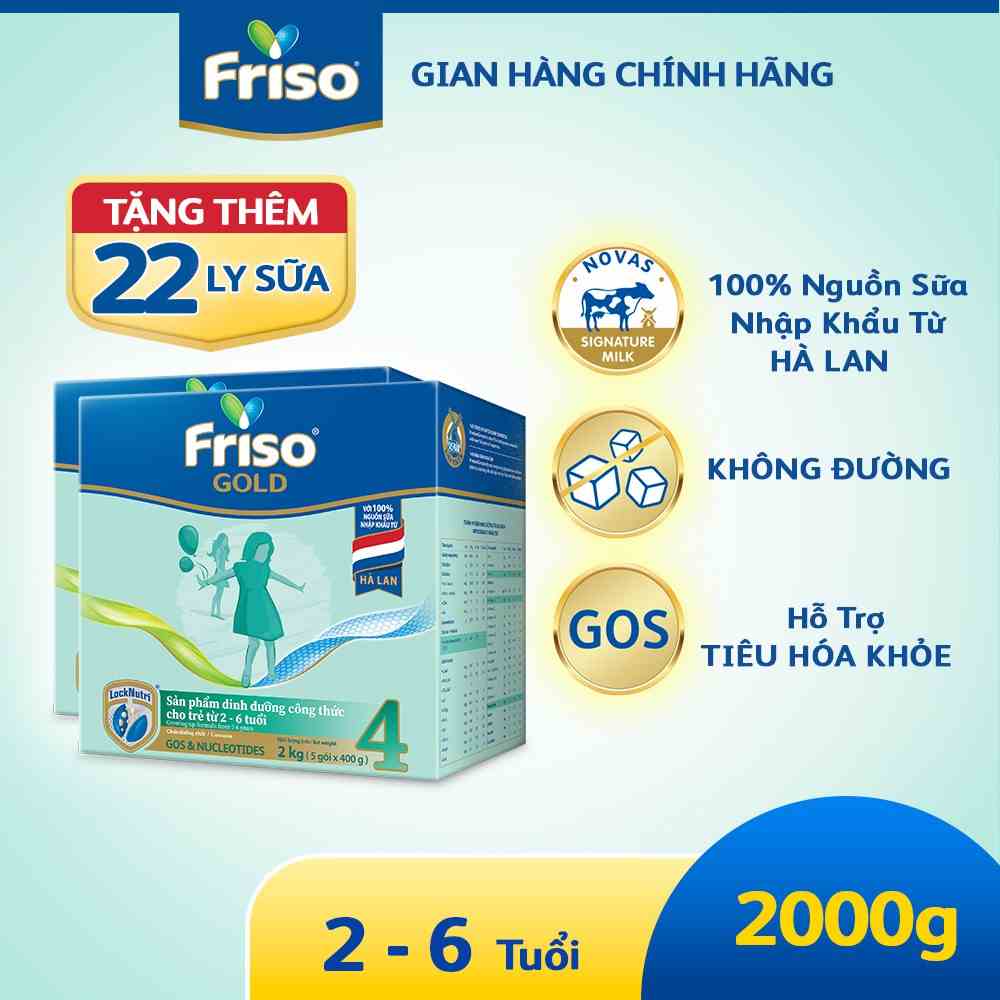 Bộ 2 Hộp Sữa Bột Friso Gold 4 Hộp Giấy 2kgx2