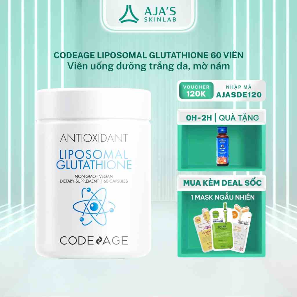 Viên uống hỗ trợ trắng da CodeAge Liposomal Glutathione 60 viên giúp mờ nám, thải độc gan - AJAS SKINLAB