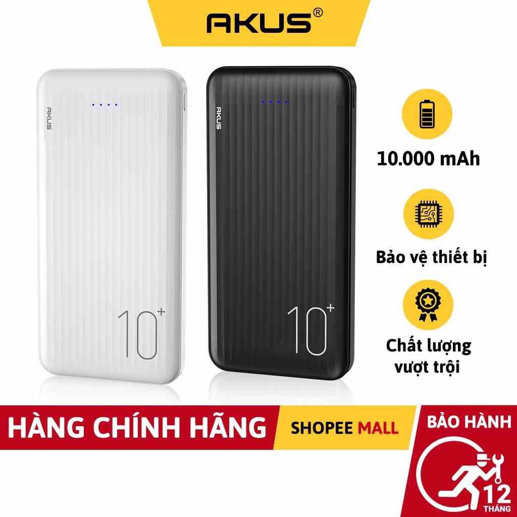 Sạc dự phòng 10000 mAh AKUS - DP180 - Hàng ChínhHãng - BH 12 tháng