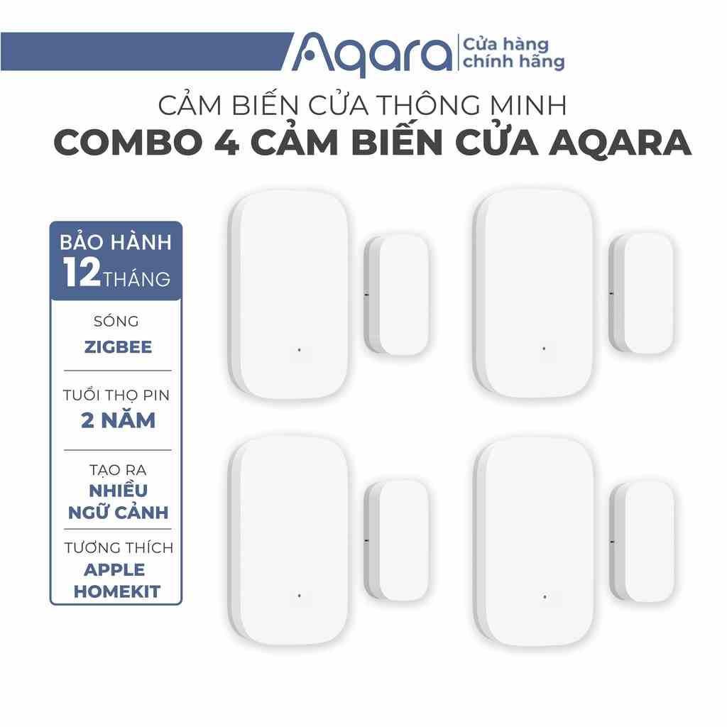 Bộ 4 Cảm biến cửa Aqara zigbee MCCGQ11LM - Phát hiện trạng thái đóng / mở, Tương thích HomeKit - Cần trang bị Hub