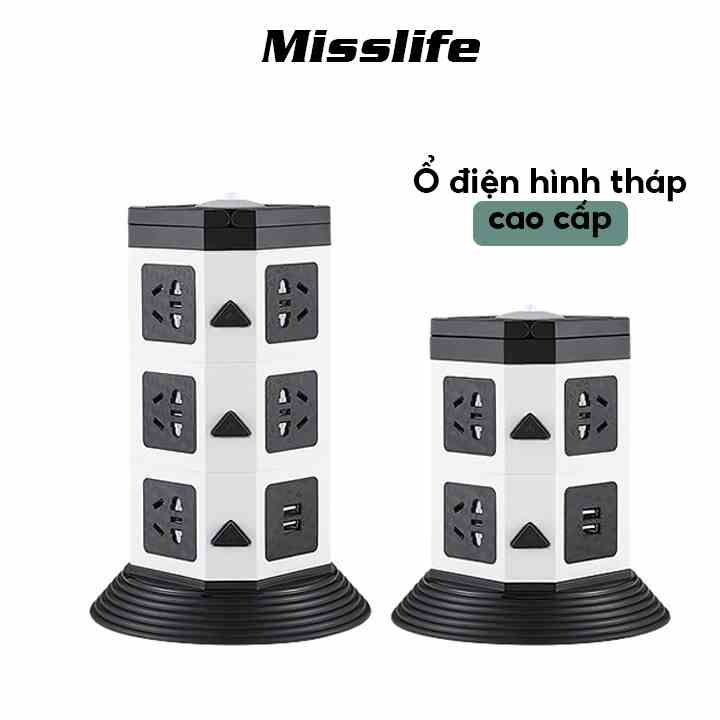 Ổ cắm điện đa năng Misslife có sạc nhanh cổng USB, 7-11 lỗ cắm tải 2000W an toàn chống giật, chịu nhiệt