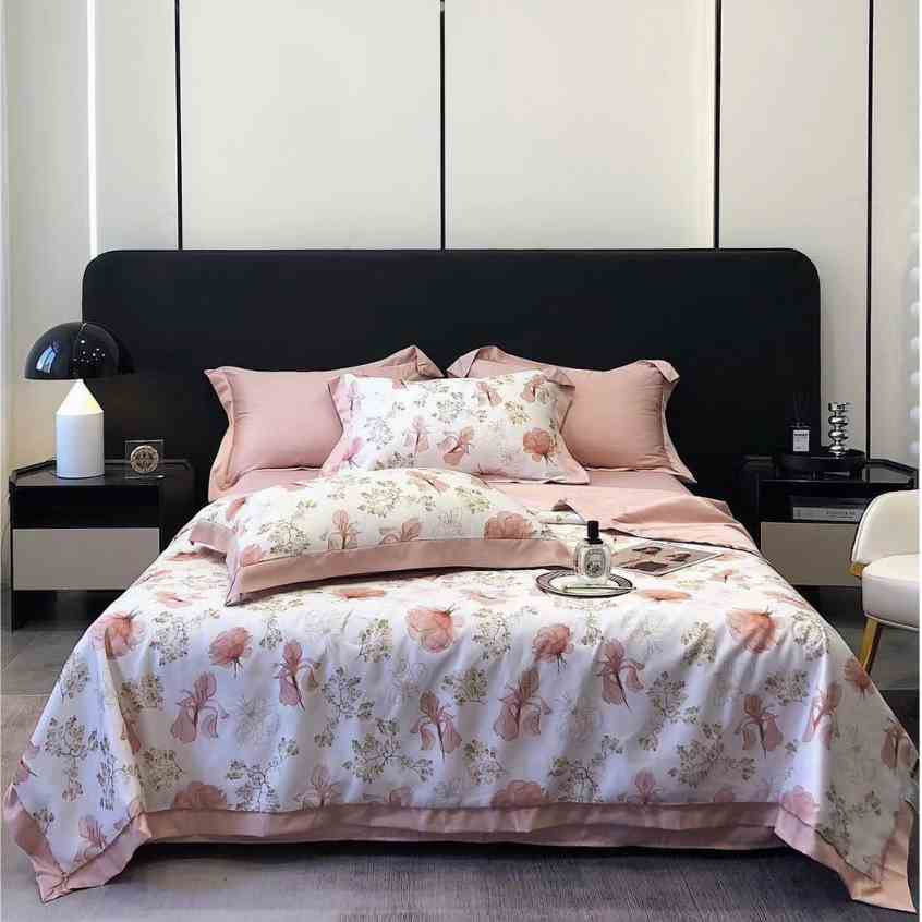 Bộ Chăn Ga Gối Lụa Thái 4 Món HIN BEDDING Chất Liệu Lụa Tencel Trơn Hoạ Tiết Cao Cấp Mềm Mịn Đủ Kích Thước