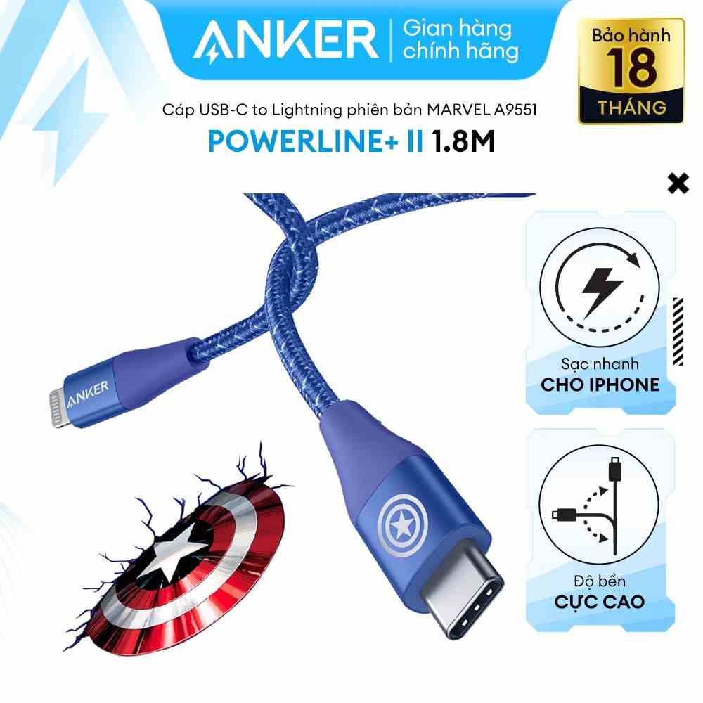 Cáp Sạc ANKER Powerline+ II USB-C To LIGHTNING MARVEL - Dài 1.8M - A9551