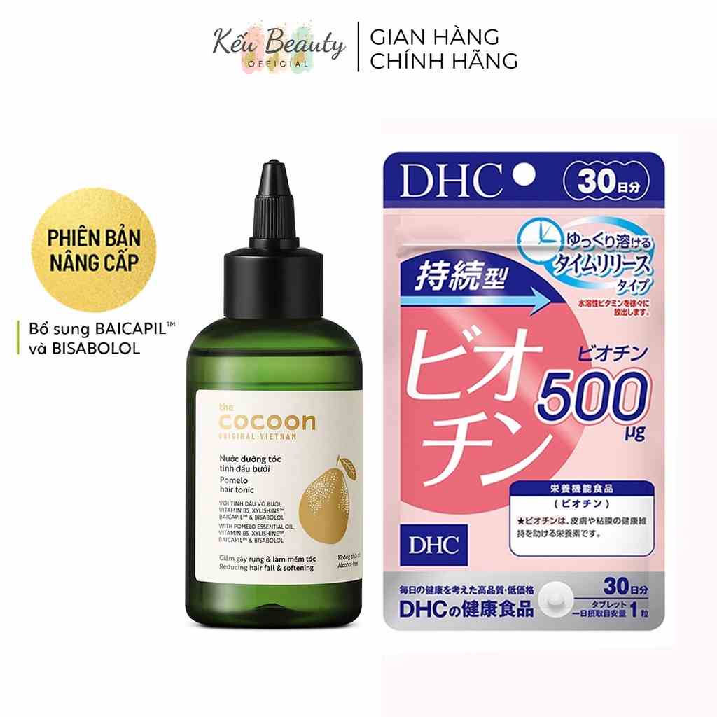 Combo Nước Dưỡng Tóc Tinh Dầu Bưởi Cocoon 140ml và Viên Uống DHC Biotin Giúp Mọc Tóc, Ngăn Rụng Tóc 30 Ngày