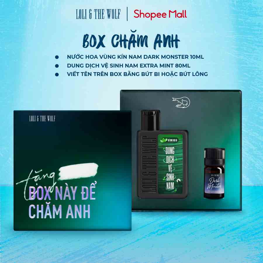 Bộ quà tặng nam giới BOX CHĂM ANH Loli The Wolf - Dung dịch vệ sinh nam 80ml & Nước hoa vùng kín nam 10ml