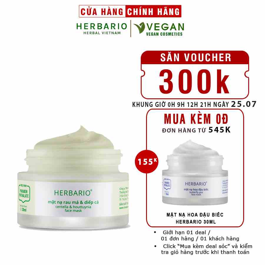 Mặt nạ Rau má & Diếp cá herbario 30ml sạch mụn thuần chay