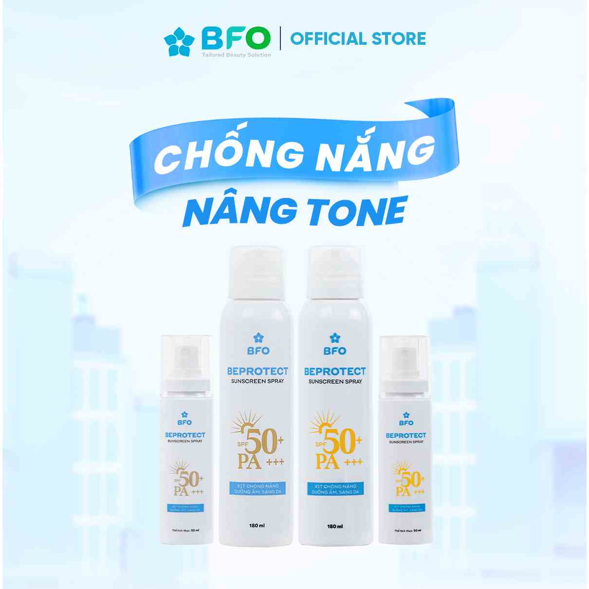 Xịt Chống Nắng Bảo Vệ Hoàn Hảo BFO Giúp Chống Nắng Nâng Tone SPF 50 PA+++ Bảo Vệ Da Suốt Cả Ngày 180ml/50ml