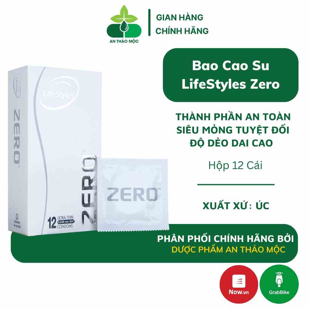 Bao cao su LifeStyles Zero cao cấp thiết kế ôm sát siêu mỏng tuyệt đối cho cảm giác chân thật hộp 12 cái