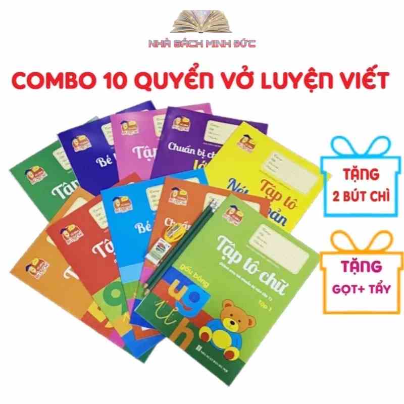 Sách-Bộ 10 quyển luyện viết tập tô chữ cho bé mẫu giáo mầm non .Tặng kèm 2 bút chì ,1 tẩy và 1 gọt