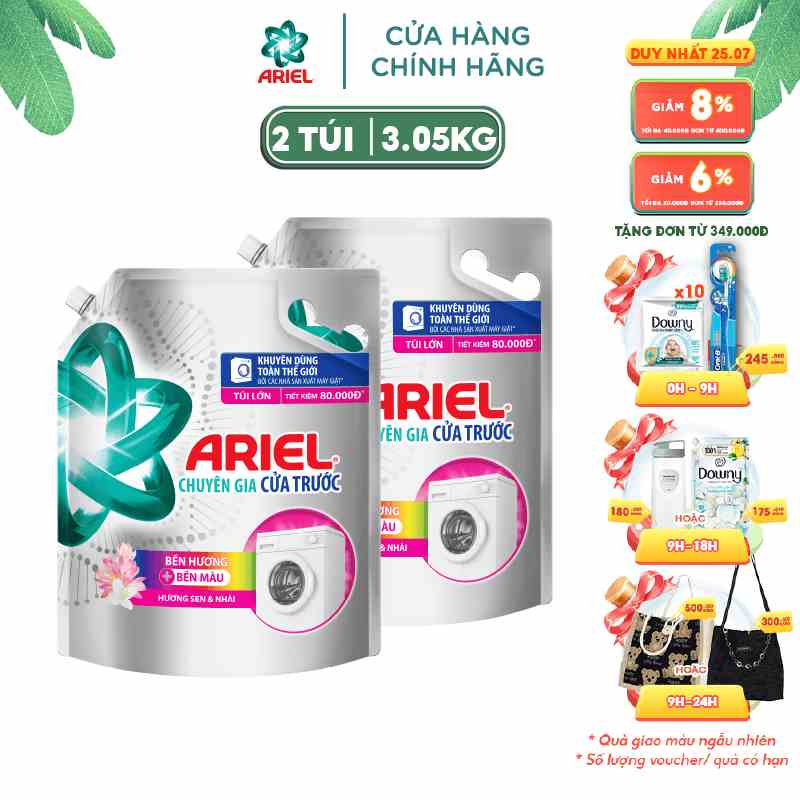 Combo 2 Túi Nước Giặt Ariel Cửa Trước Hương sen & nhài 3.05Kg/túi