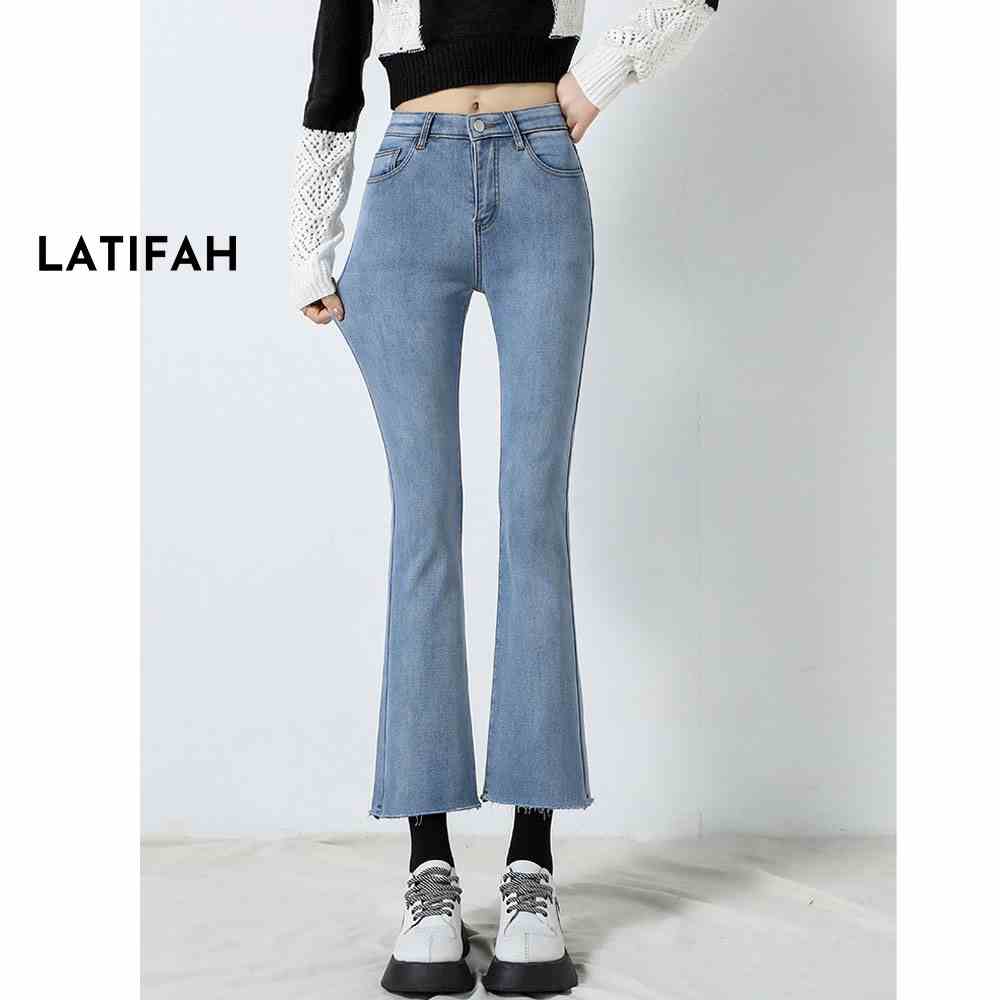 Quần jeans nữ ống loe co giãn tua lai LATIFAH QD047 trẻ trung năng động ulzzang phong cách hàn quốc