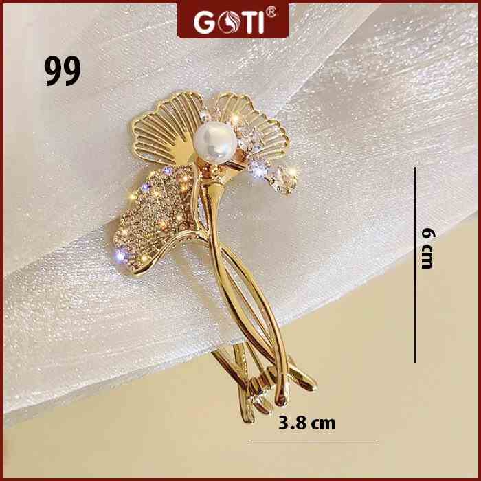 GOTI - Tag Cài Áo Dáng Lá Cọ Đính Hạt Cao Cấp Kiểu Phụ Kiện Charm Cài Sang Trọng