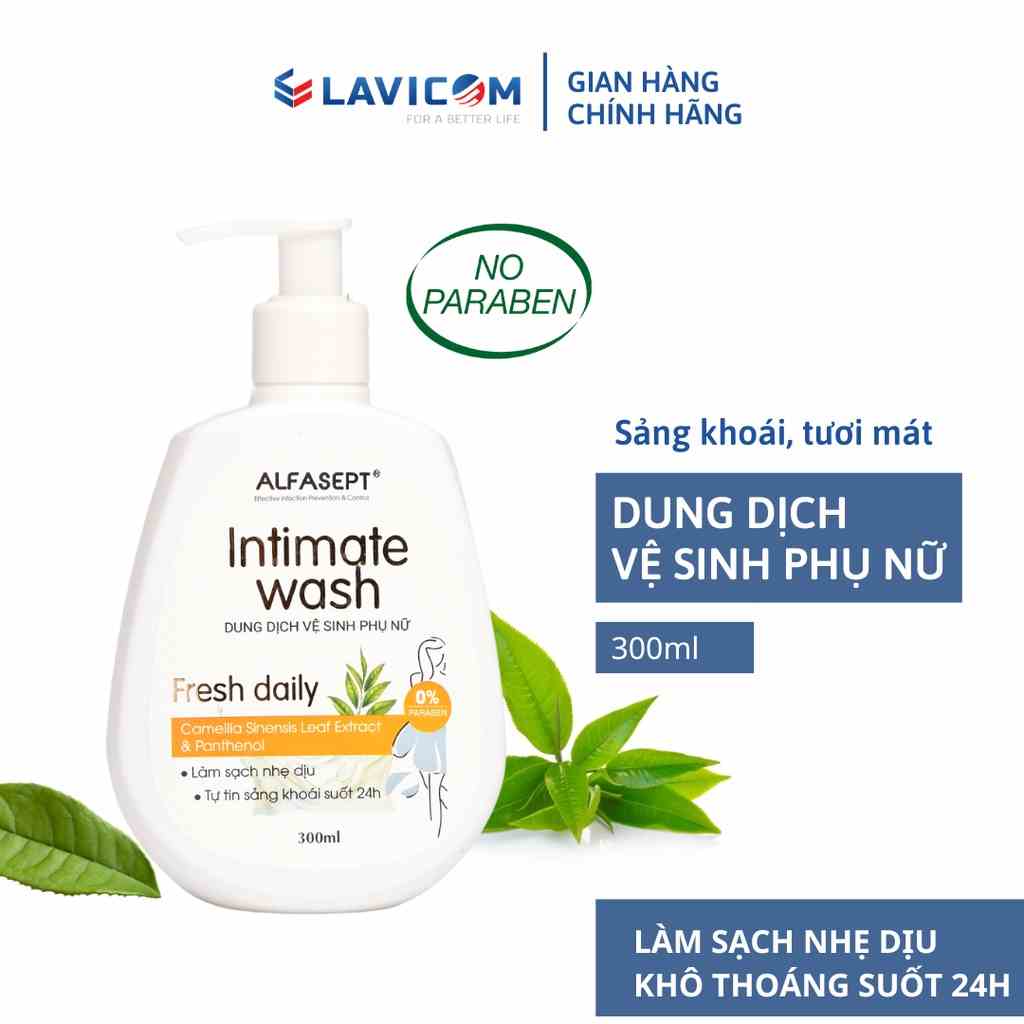 Dung Dịch Vệ Sinh Phụ Nữ ALFASEPT INTIMATE Wash Fresh Daily chiết xuất trà xanh- Làm sạch nhẹ dịu, ngăn mùi hiệu quả