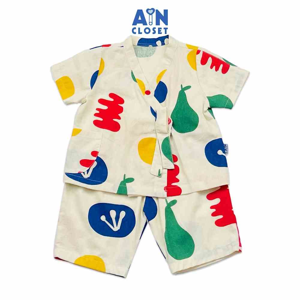 Bộ quần áo lửng unisex cho bé họa tiết Bầu Hồ Lô xanh cotton - AICDBTNHZTHM - AIN Closet