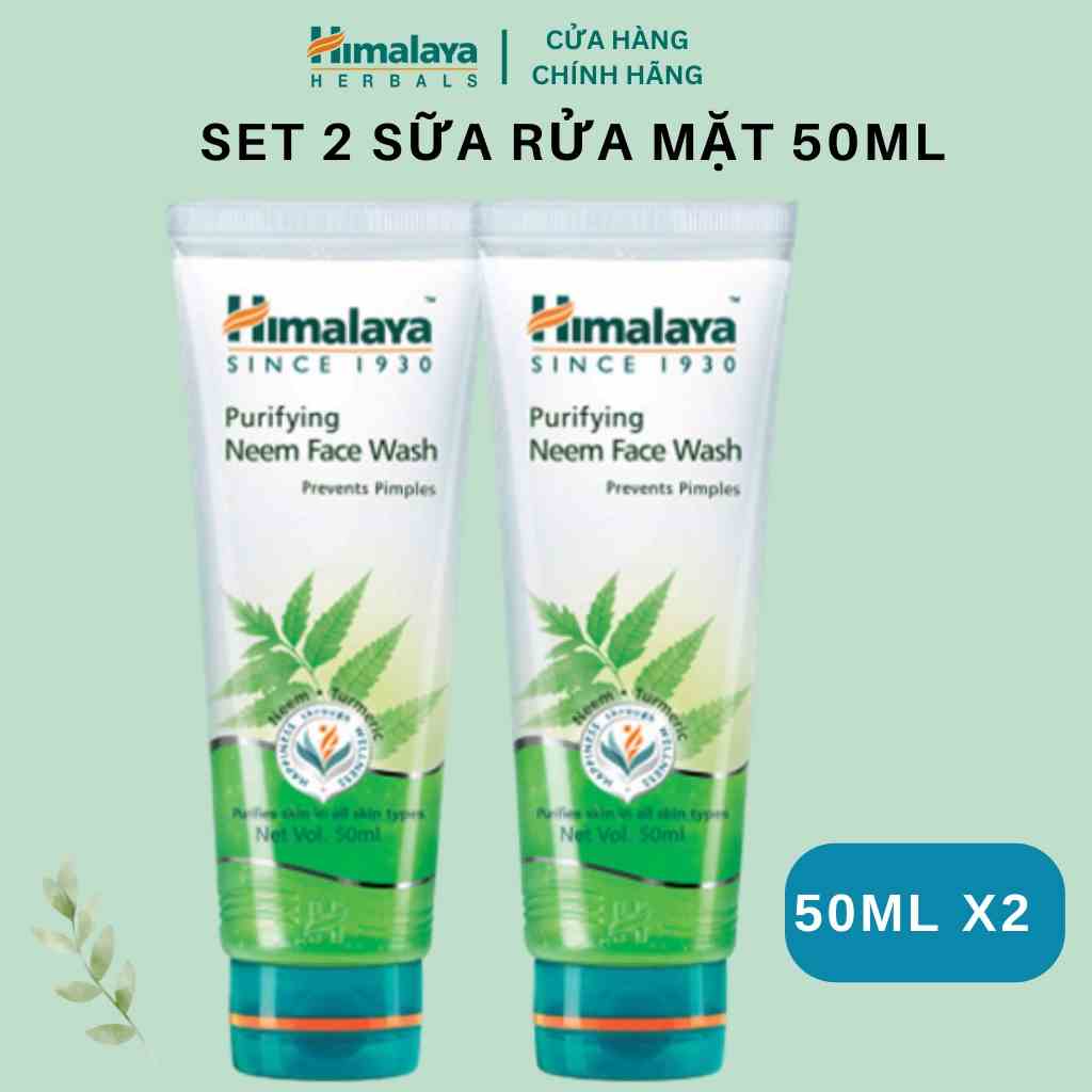 Set 2 sữa rửa mặt làm sạch mụn chiết xuất lá neem Himalaya Neem Face Wash 50ml/ tuýp