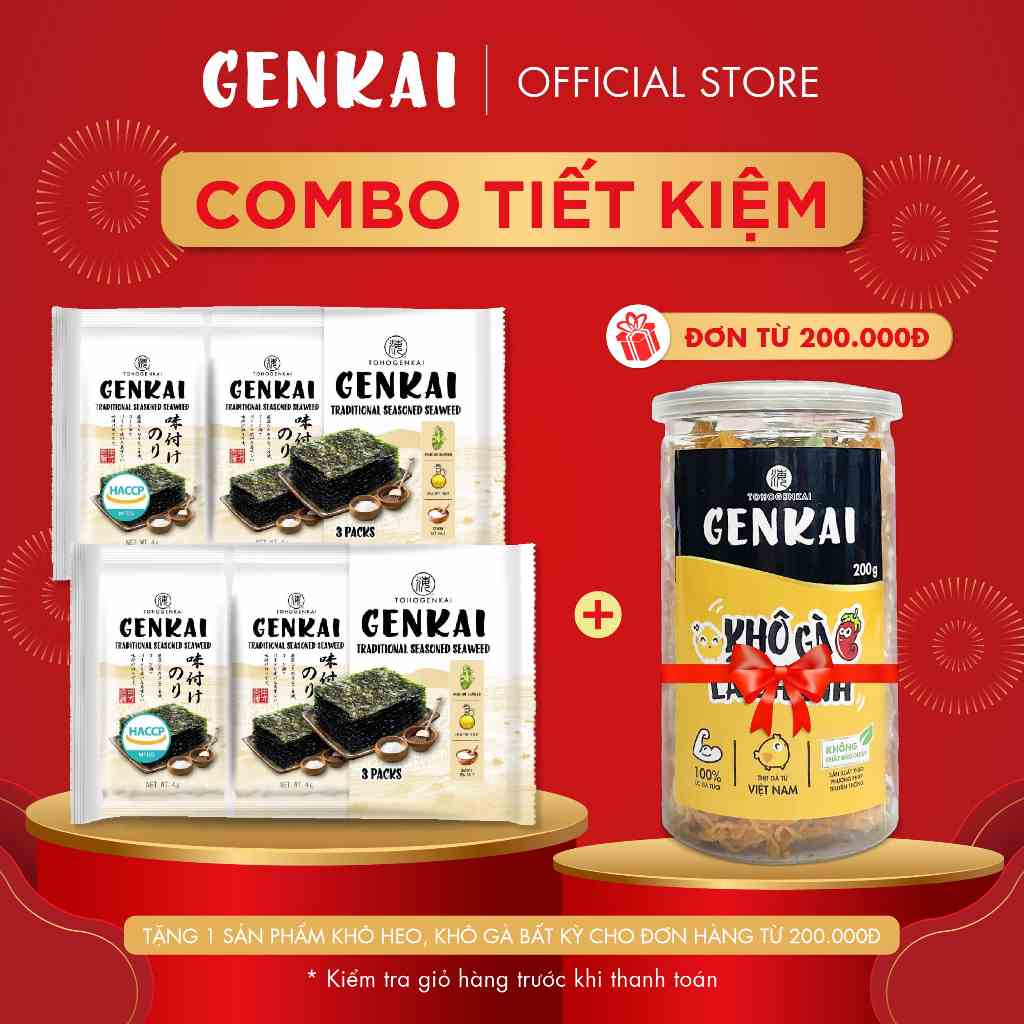 [Mã BMLTB35 giảm đến 35K đơn 99K] [Combo Tiết Kiệm] 12 Lốc Rong Biển Ăn Liền GENKAI Truyền Thống 12g (4g x 3 gói)