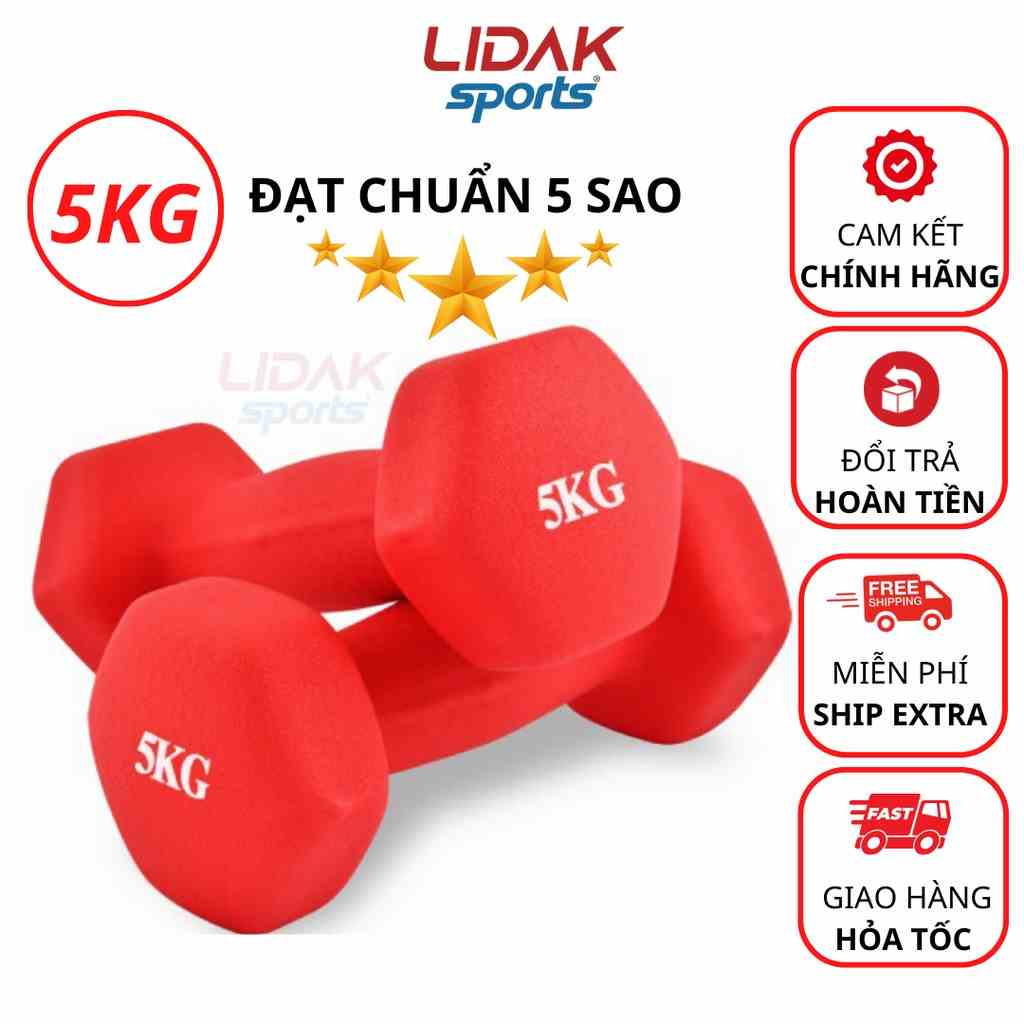 Tạ tay LIDAK 5kg lõi sắt bọc cao su , tập squat nam nữ tập gym tại nhà - LIDAK SPORT