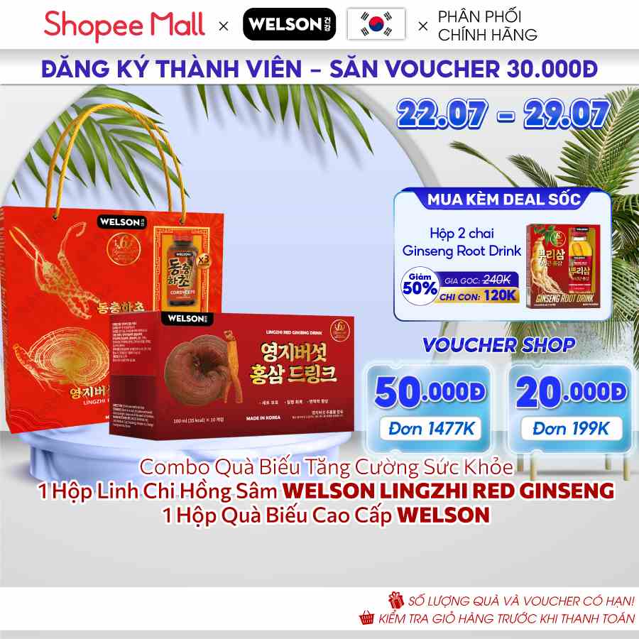 Combo Quà Biếu Cao Cấp Tăng Cường Sức Khỏe Welson Lingzhi Red Ginseng và Hộp Quà Biếu Cao Cấp Welson