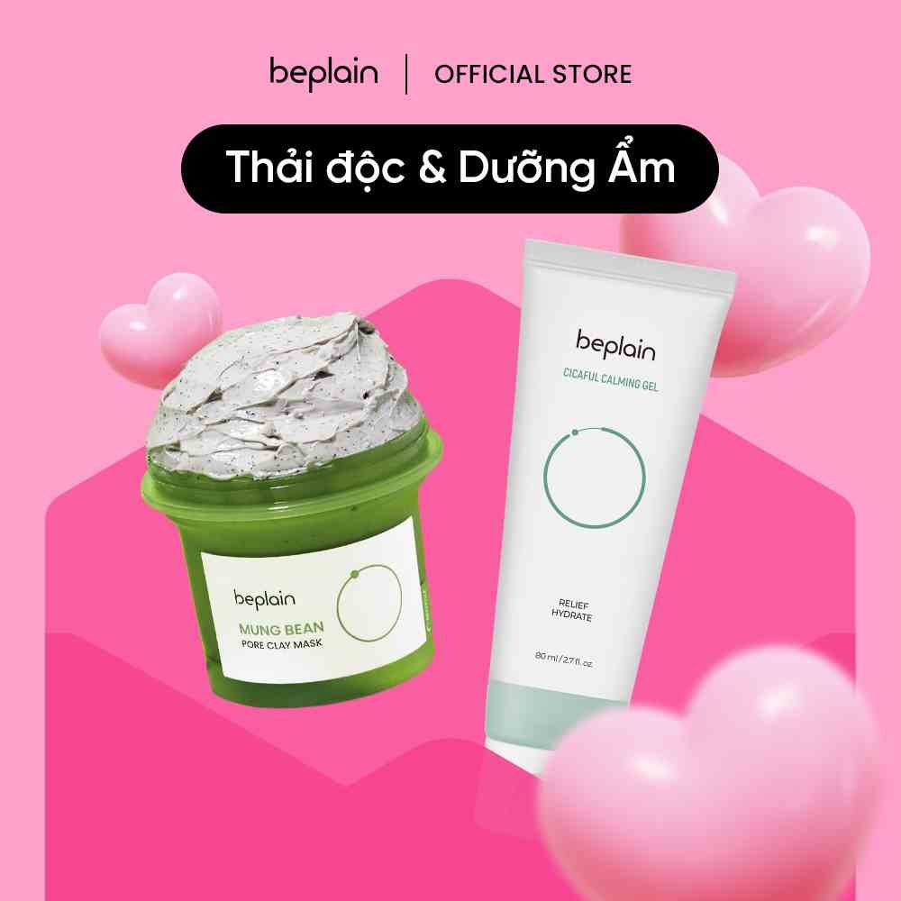 beplain SET Thải Độc Dưỡng Ẩm Mặt Nạ Sét Đậu Xanh 120ml & Gel Dưỡng Rau Má Cicaful 80ml