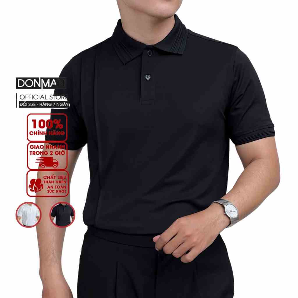 Áo thun Polo Nam DONMAN chất  Poly Coolmax Pique form Slimfit thoáng mát, họa tiết kẻ sọc nổi tạo điểm nhấn AT40