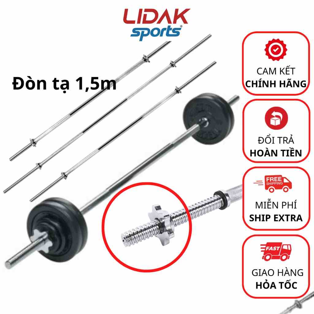 Đòn tạ LIDAK 1,5m thép đặc mạ crom chống gỉ có zen khóa 2 đầu an toàn , thanh đòn 1,5m tập gym tại nhà - LIDAK SPORT