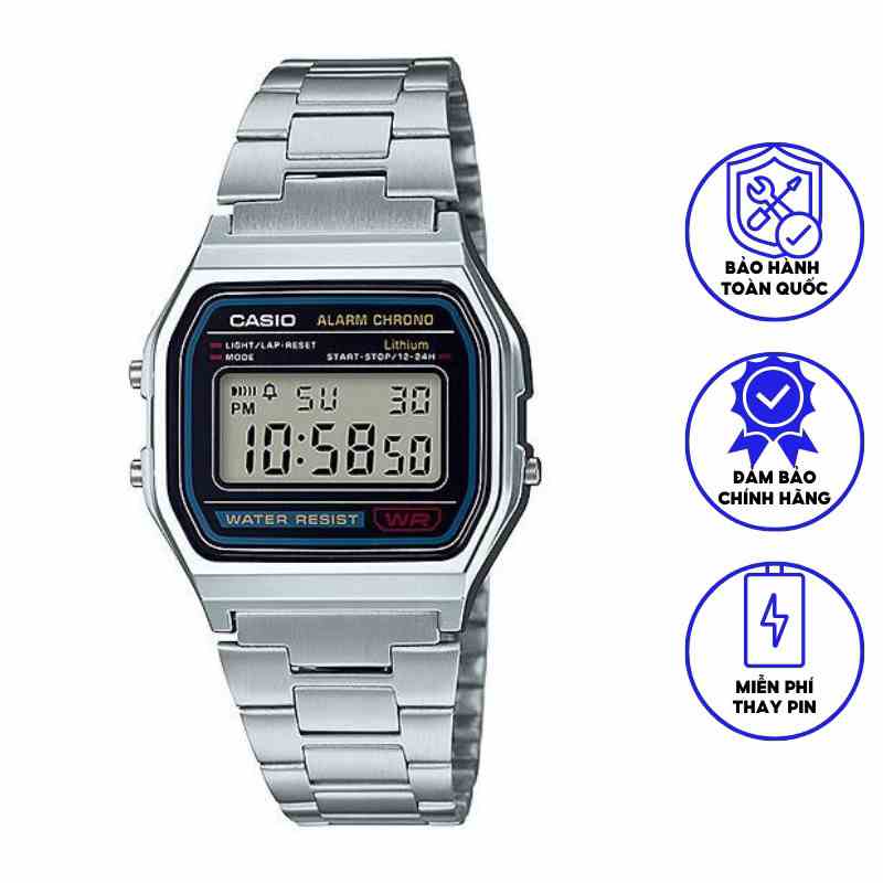 Đồng hồ nam dây kim loại CASIO A158WA-1DF chính hãng