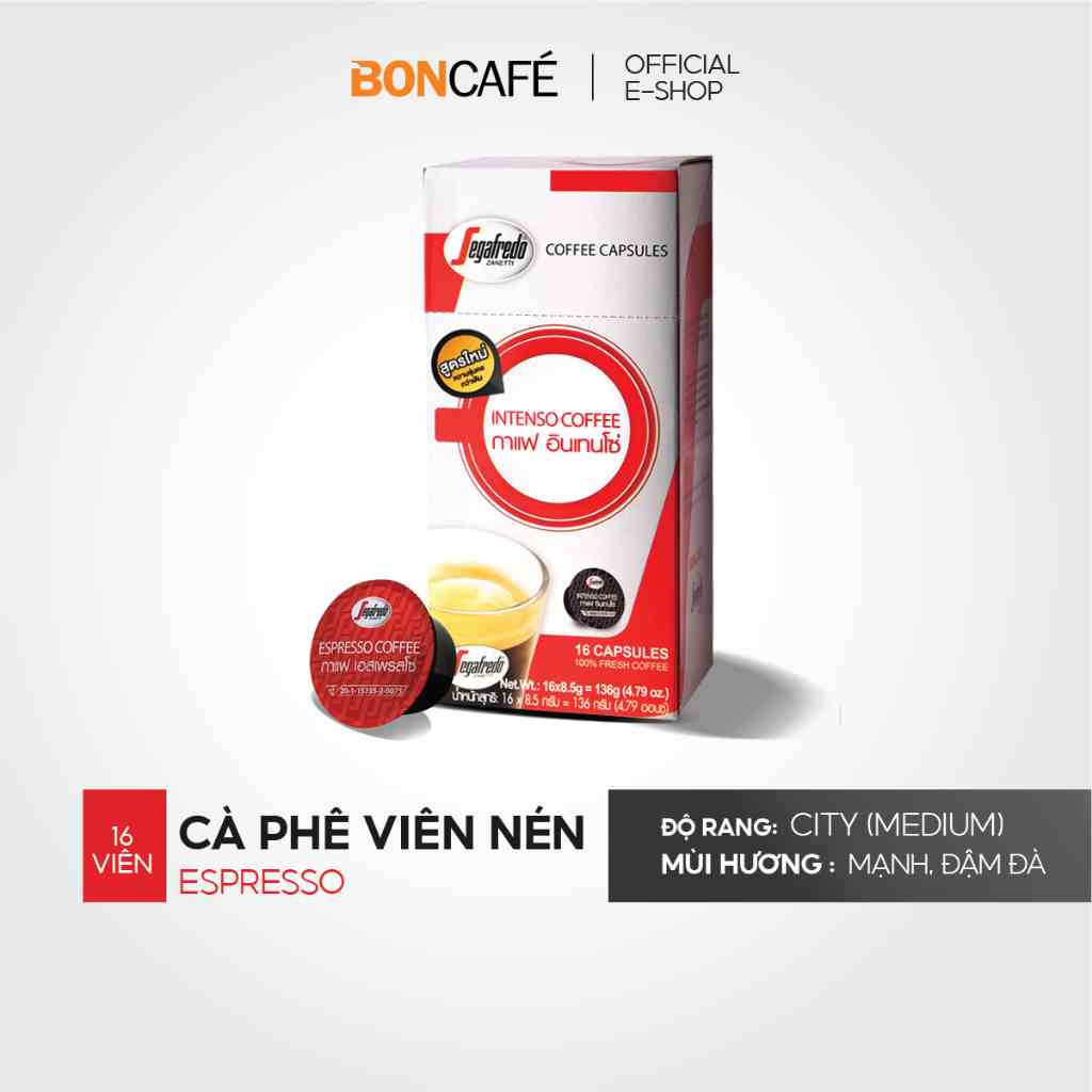 Cà phê viên nén nguyên chất vị đậm Segafredo Espresso Coffee - Dành cho máy pha cà phê N Capristta - Hộp 16 viên