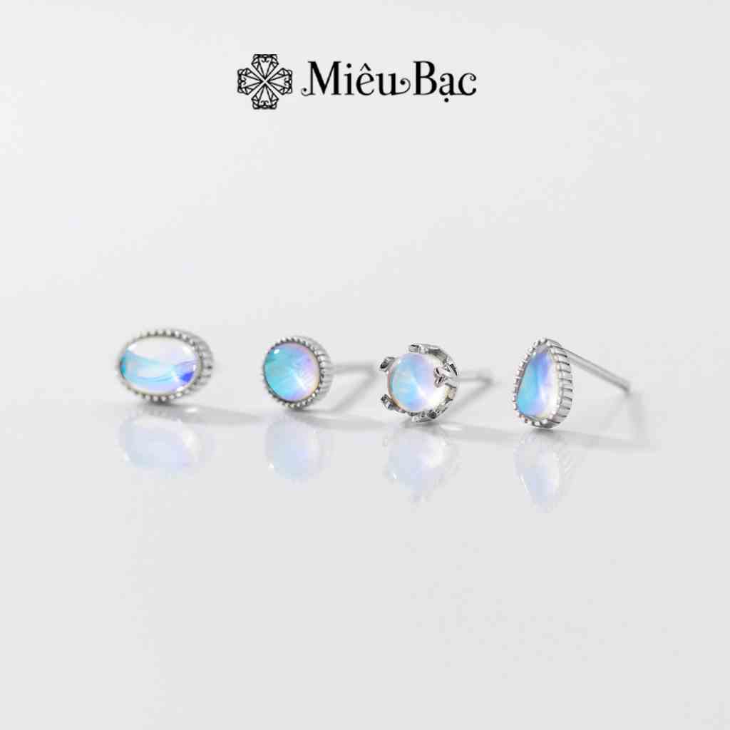 Bông tai Tròn moonstone Miêu Bạc nhiều hình chất liệu bạc S925 thời trang phụ kiện trang sức MB35