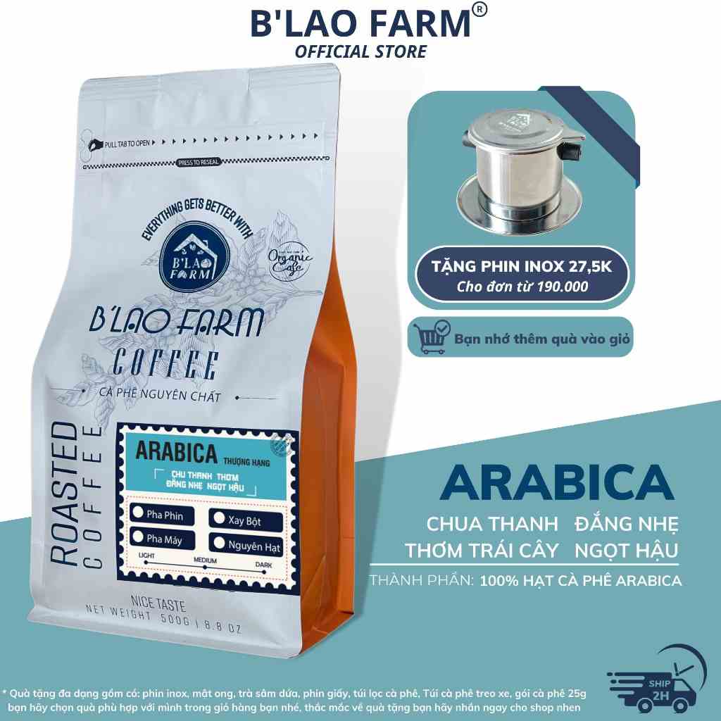 Cà phê ARABICA CẦU ĐẤT BLao Farm rang mộc nguyên chất hậu vị ngọt thơm quyến rũ phù hợp pha cold brew pha phin pha máy