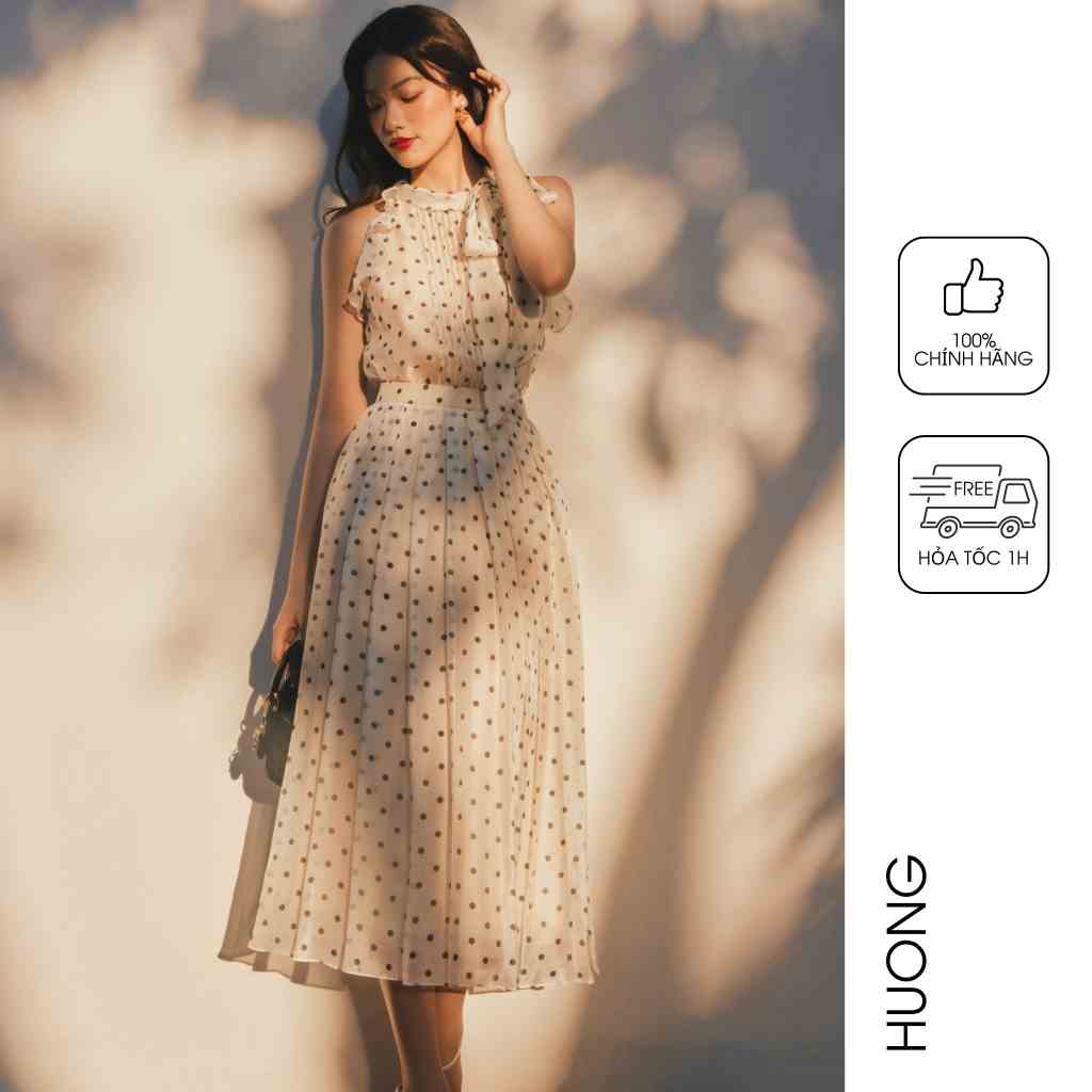 Áo organza silk chấm bi cổ yếm HUONG BOUTIQUE HBSM1076