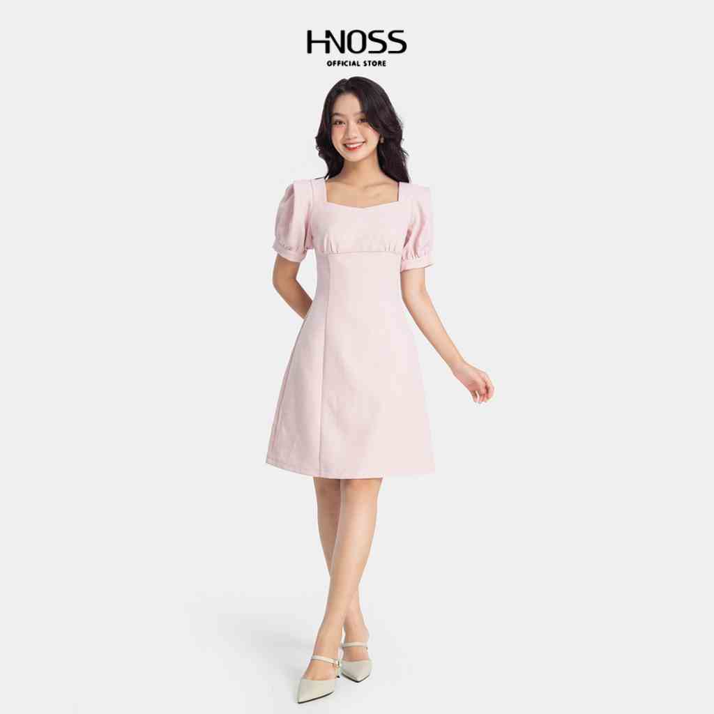 Đầm Ngắn Nữ HNOSS Tay Phồng Vải Linen HNDNG019