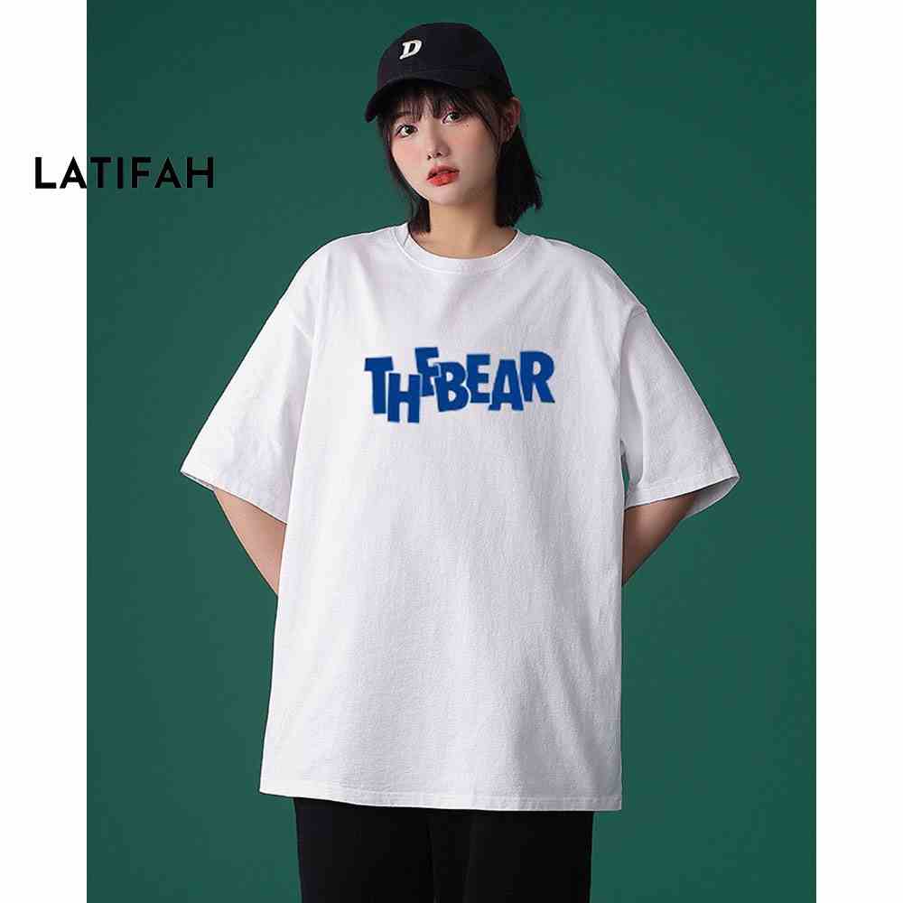 Áo thun unisex tay lỡ Latifah form rộng in chữ THEBEAR AT05 chất vãi dày dặn co giãn 2 chiều