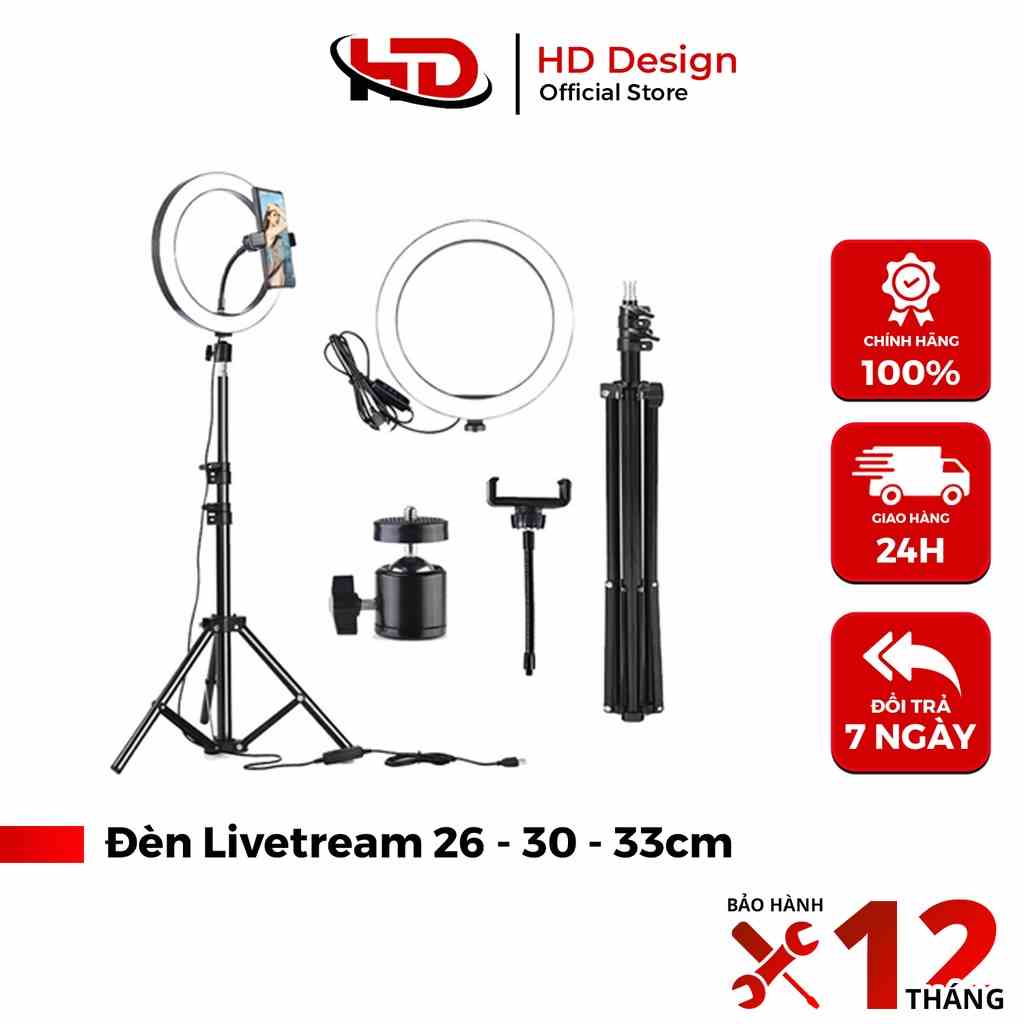 Đèn Livestream Size 26cm, 32cm , 33cm Có Kẹp Điện Thoại - Chân Đèn 2m1 - Chính Hãng HD DESIGN