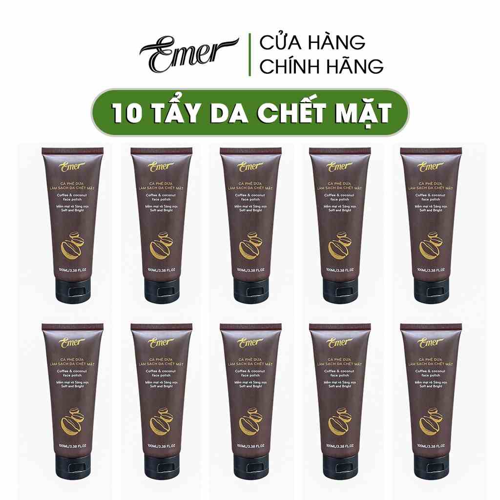 Bộ 10 tẩy tế bào chết mặt cà phê dừa Emer Garin làm sạch da chết mặt sáng mịn 100ml x10