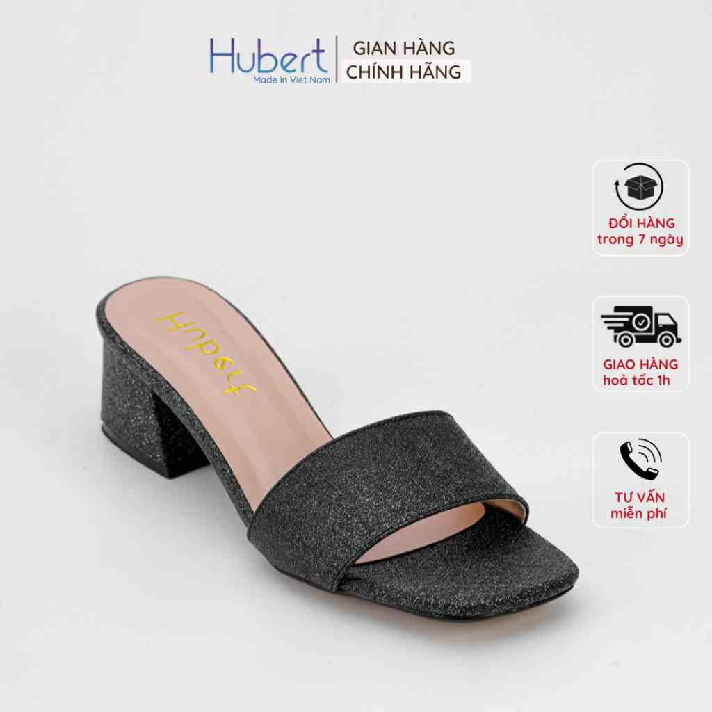 Guốc Nữ Cao Gót Mũi Vuông Dáng Dép Sandal Cao 5 Phân Quai Ngang - Thương Hiệu Hubert