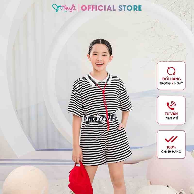 Bộ đồ thiết kế JOOKYLI bé gái cotton họa tiết kẻ 94G0983